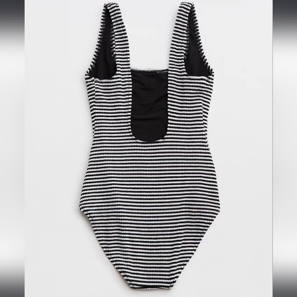 🆕️NWT Aerie Crinkle Stripe Wide Strap Scoop One Piece Swimsuit in 'True Black' - Picture 4 of 5